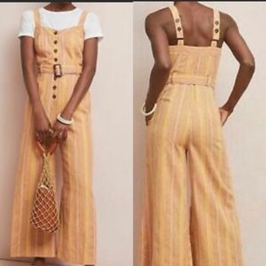 Anthropologie Striped Jumpsuit in Yellow and Tan